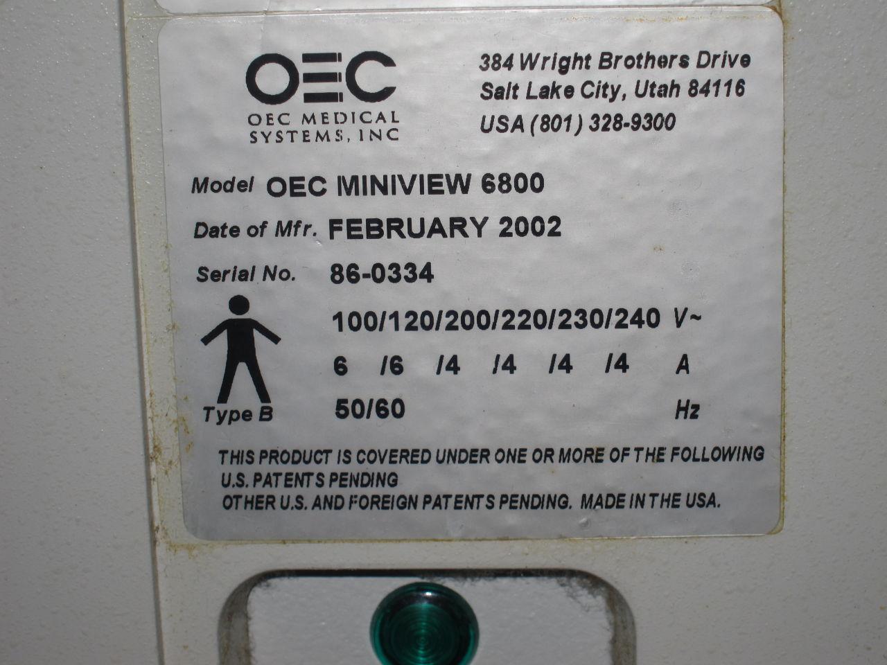 OEC MEDICAL SYSTEMS Miniview 6800 w/ Footswitch and Image Intensifier C-Arm