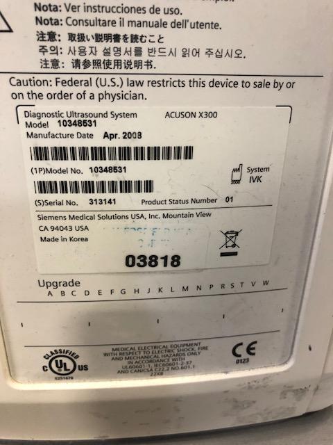 SIEMENS Acuson X300 Ultrasound System w/ 2 Probes - Lot of 1
