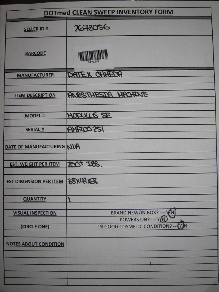 DATEX OHMEDA Modulus SE Anesthesia Machine