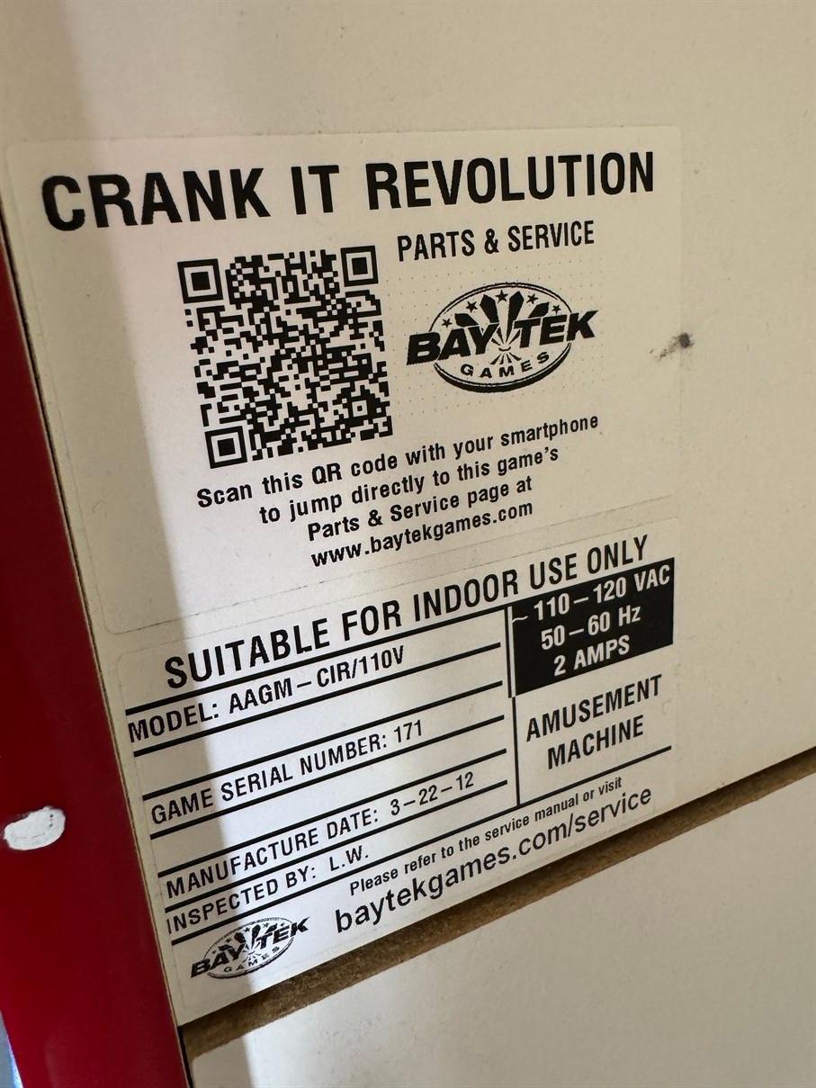 2012 BAYTEK Crank It Revolution Redemption Game, s/n 171