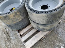 Solid Skid Steer Tires On Wheels   'Set of 4'