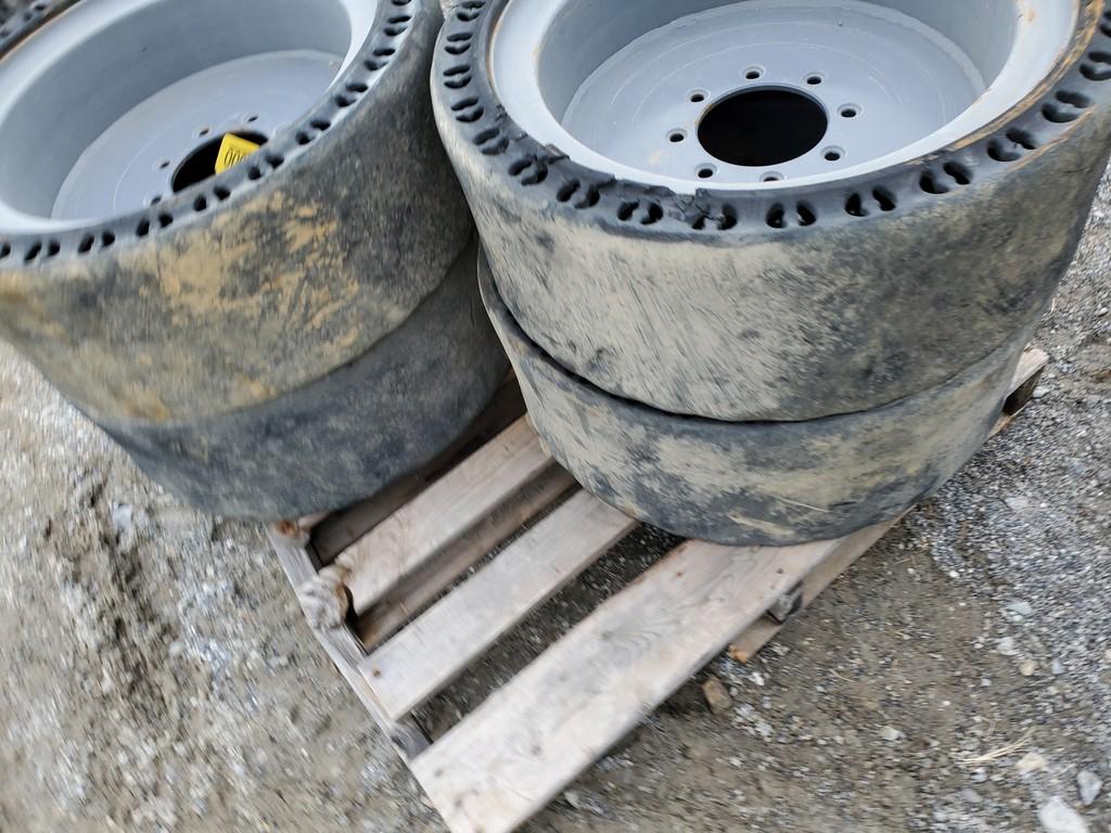 Solid Skid Steer Tires On Wheels   'Set of 4'