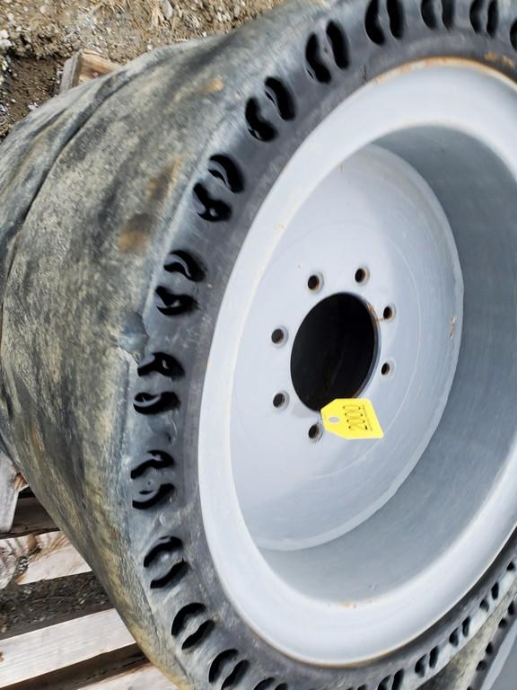 Solid Skid Steer Tires On Wheels   'Set of 4'