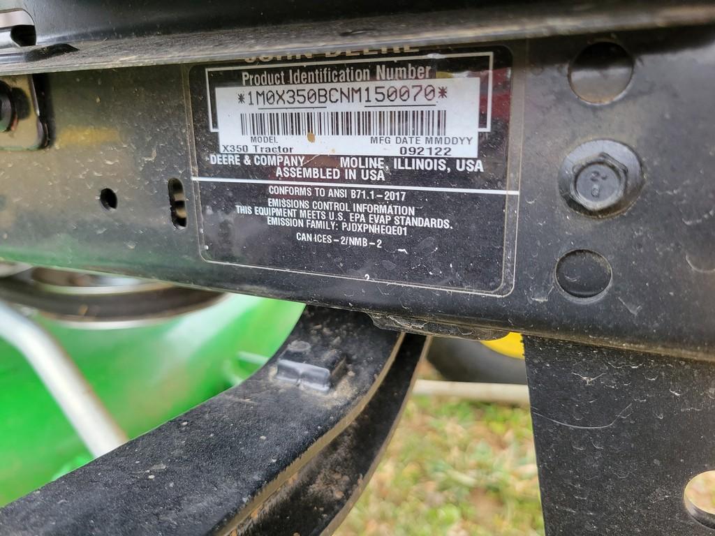 2022 John Deere X350 Riding Tractor 'Elite Ride & Drive'