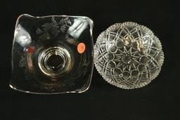 Glass Bowl With Silver Overlay & Crystal Bowl