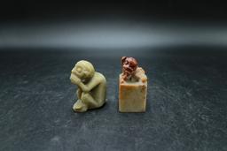 2 Carved Stone Figurines