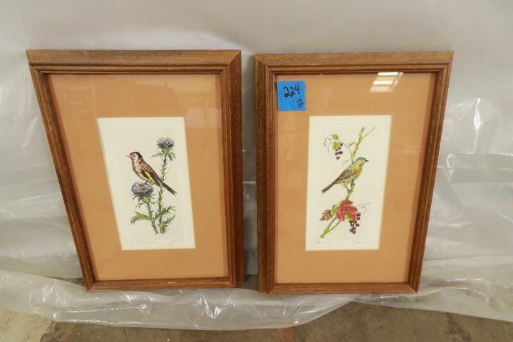 Pair Signed Framed Bird Prints