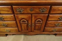 Oak Dresser with Mirror & Leaded Glass Panels