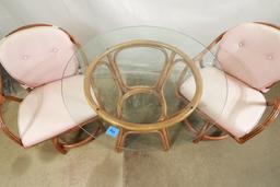 Rattan Glass Top Table with 2 Swivel Chairs