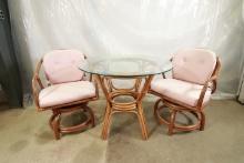 Rattan Glass Top Table with 2 Swivel Chairs
