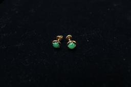 Pair of 10kt Yellow Gold Earrings with Jade Stones