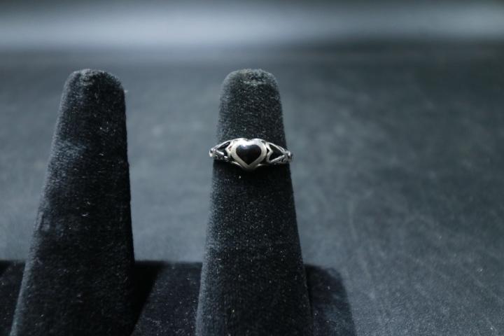 Sterling Silver Onyx Heart Ring