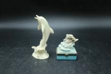 Lenox Dolphin Figurine And Dolphin Trinket Box