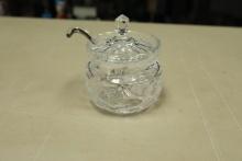 Etched Crystal Condiment Jar with Lid & Spoon