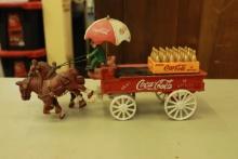 Cast Iron  Coca Cola Horse Drawn Wagon Collectible