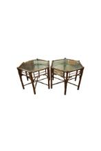 Pair of Rattan Glass Top End Tables
