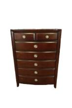 Contemporary 6 Drawer Dresser with Dark Cherry Finish & Silver Knobs