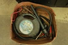Box of Tire Chain, Jumper Cables & Misc