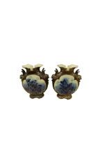 Pair of English Porcelain Vases with Blue Floral Design