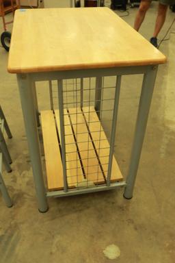 Metal & Wood Island with 2 Bar Stools