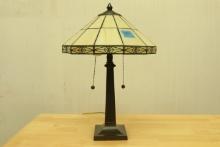 Metal Table Lamp with Leaded Glass Shade