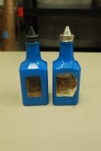 Vintage lue Glass Gemco Oil & Vinegar Jars