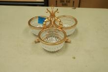 Divided Condiment Dish with Gold Trim