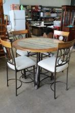 Metal Pub Style Table with Stone Top & 4 Chairs