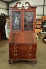 Solid Mahogany Glass Door Secretary Desk