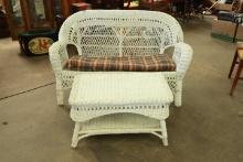 Vintage Wicker Love Seat & Coffee Table