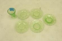 5 Uranium Glass Plates & 1 Cup