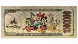 Disney Mickey Mouse 24kt Gold Gilded Collectible Million Dollar Note on Giclee Art Card Display