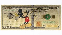 Disney Mickey Mouse 24kt Gold Gilded Collectible Million Dollar Note on Giclee Art Card Display
