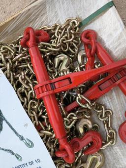 (5) Unused Greatbear Ratchet Binders & (10) 5/16" 20Ft Chains