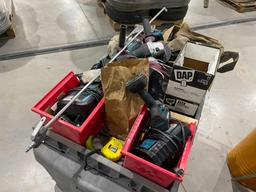 Tool Cart with Misc Makita Tools, Batteries, Tools, Trailers Parts and Supplies