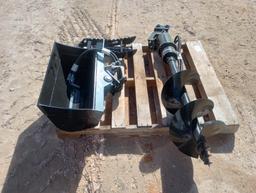 Unused Lanty Mini Excavator Attachments, Root Rake, Bucket Clamp, Post Hole Auger, Ripper Tooth