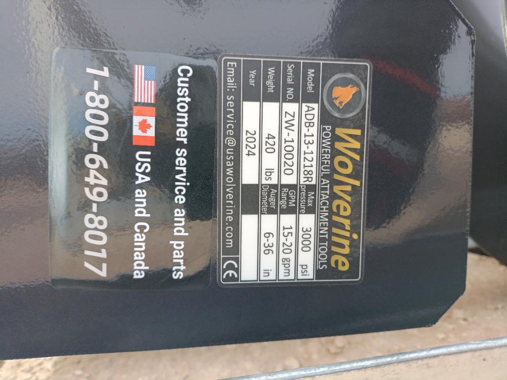 Unused Wolverine ADB-13-1218R Skid Steer Auger Drive w/(2) Auger Bits