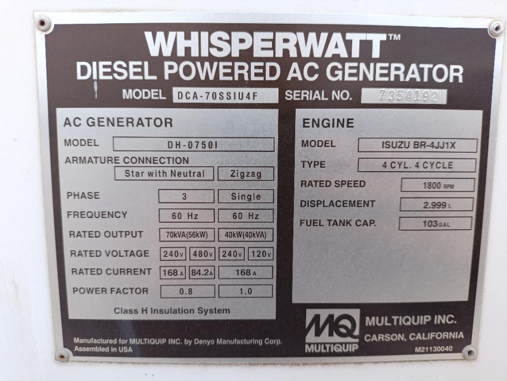 Whisperwatt DCA-70SSIU4F Portable Generator