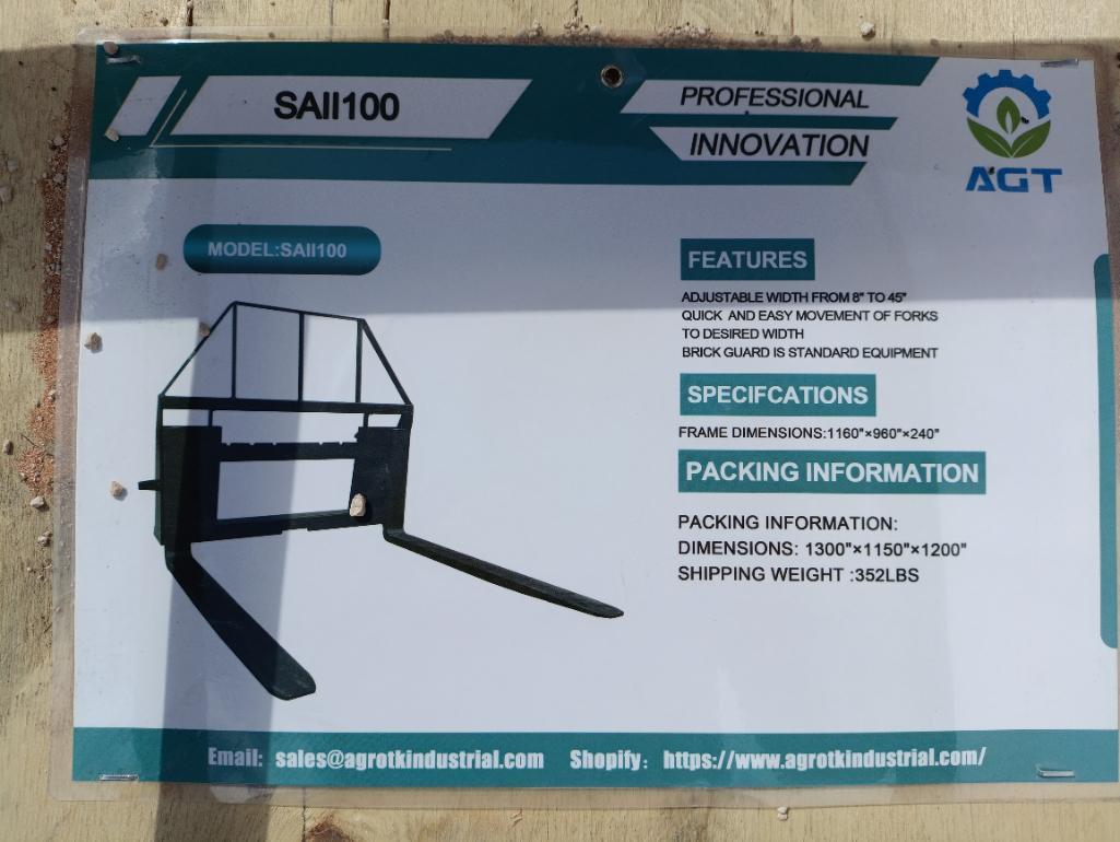 Unused AGT SAII100 Pallet Forks (Skid Steer Attachment)