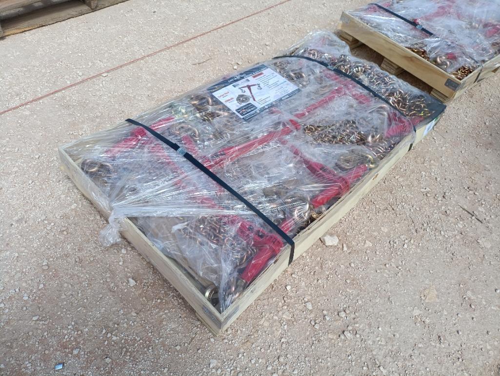 (8) Unused Landhonor Ratchet Binders and (16) 5 1/6'' 20ft Chains