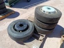 (3) Unused Gooseneck Wheels w/Tires 215/75 R 17.5 (1) Gooseneck Wheel w/Tire 235/75 R 17.5