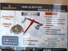 (5) Unused Landhonor Ratchet Binders and (10) 3/8'' 20ft Chains