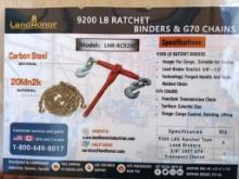 (5) Unused Landhonor Ratchet Binders and (10) 3/8'' 20ft Chains