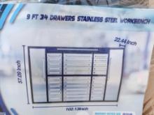 Unused 9Ft, 34 Drawers Stainless Steel Tool Chests