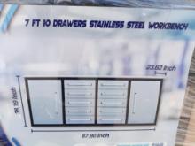 Unused 7Ft 10 Drawers Stainless Steel Workbench/Tool Chest