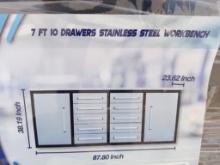 Unused 7Ft 10 Drawers Stainless Steel Workbench/Tool Chest
