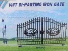 (3 Sets) Unused 14ft Bi-Parting Iron Gate with ''DEER '' Artwork in the Middle Gate Frame