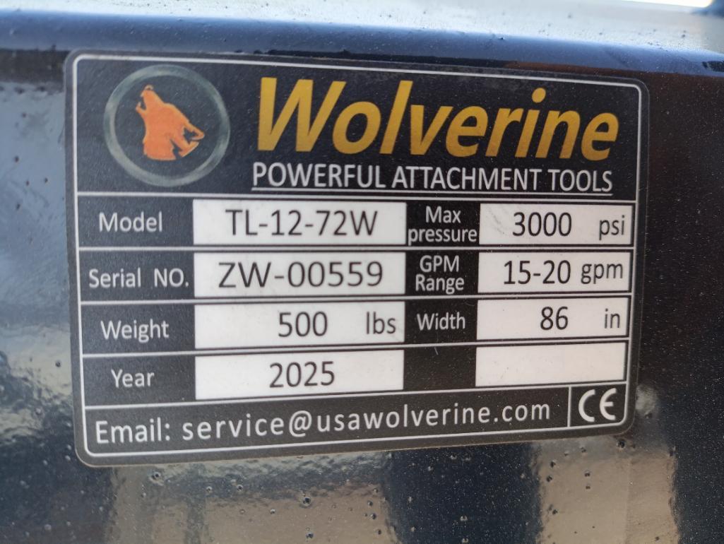 Unused Wolverine TL-12-72W Skid Steer Rotary Tiller