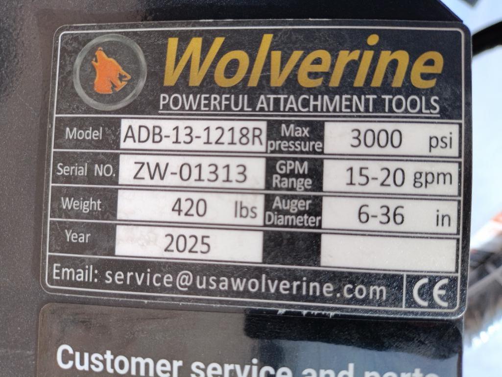 Unused Wolverine ADB-13-1218R Skid Steer Auger Drive w/(2) Auger Bits