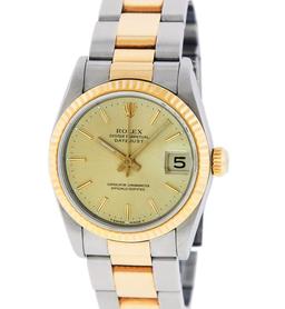 Rolex Ladies Midsize Two Tone Champagne Index Datejust Wristwatch